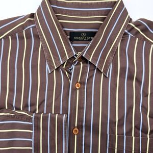 Bugatchi UOMO Men's Long Sleeve Button Down Brown Striped‎ XXL 2XL Casual Dress